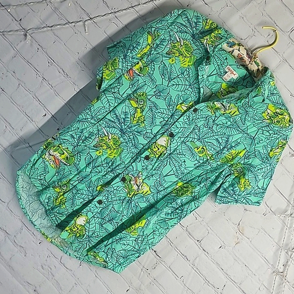 Cat & Jack Tropical Vibrant Dinosaur Dino Button Down Shirt Youth Size XL 16 - Picture 4 of 17